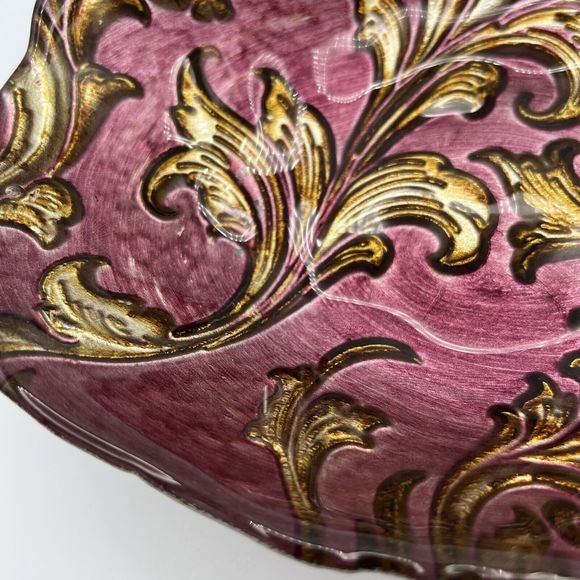 Goofus Reverse Glass Candy Dish Nut Bowl Serving Plate Purple Gold Vintage Decor - Picture 5 of 13